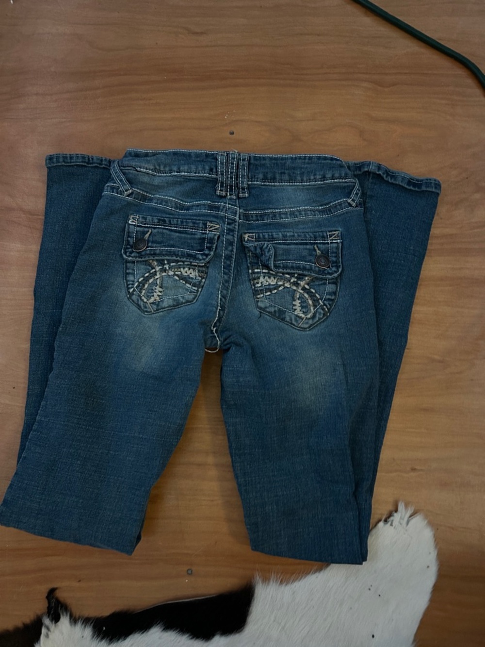 Almost Famous Dark Blue Boot Cut Jeans with Embroidered Pockets